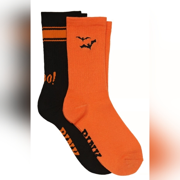 PINK Victoria's Secret Accessories - Pink Victoria's Secret Halloween Socks 2 Pack - Bats / Boo Orange and Black